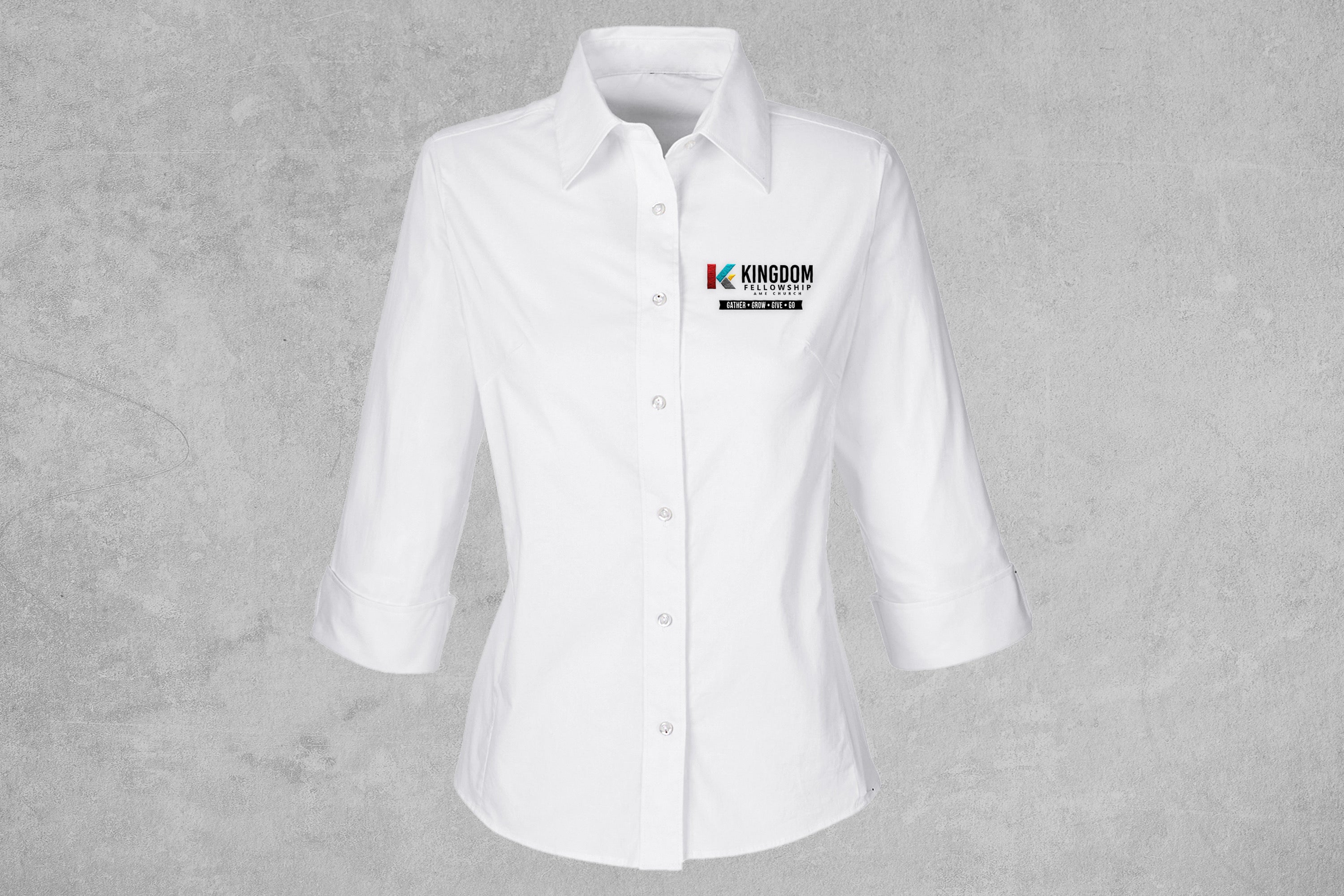 Women’s ¾ Sleeve Flip cuff  Shirt NO GAPE -  WHITE